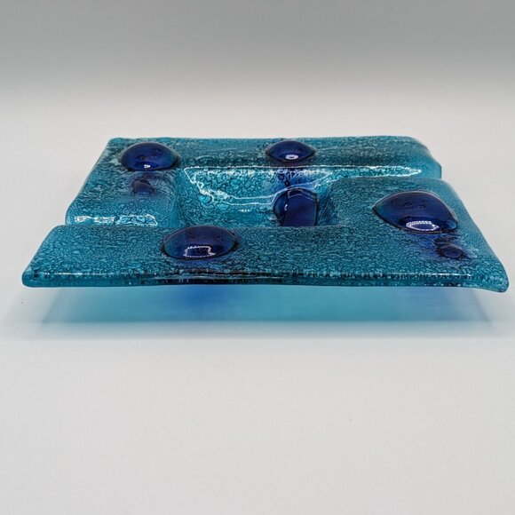Vintage Italian Handmade Blue Glass Dish or Ashtray, Artisan Crafted - Picture 3 of 8